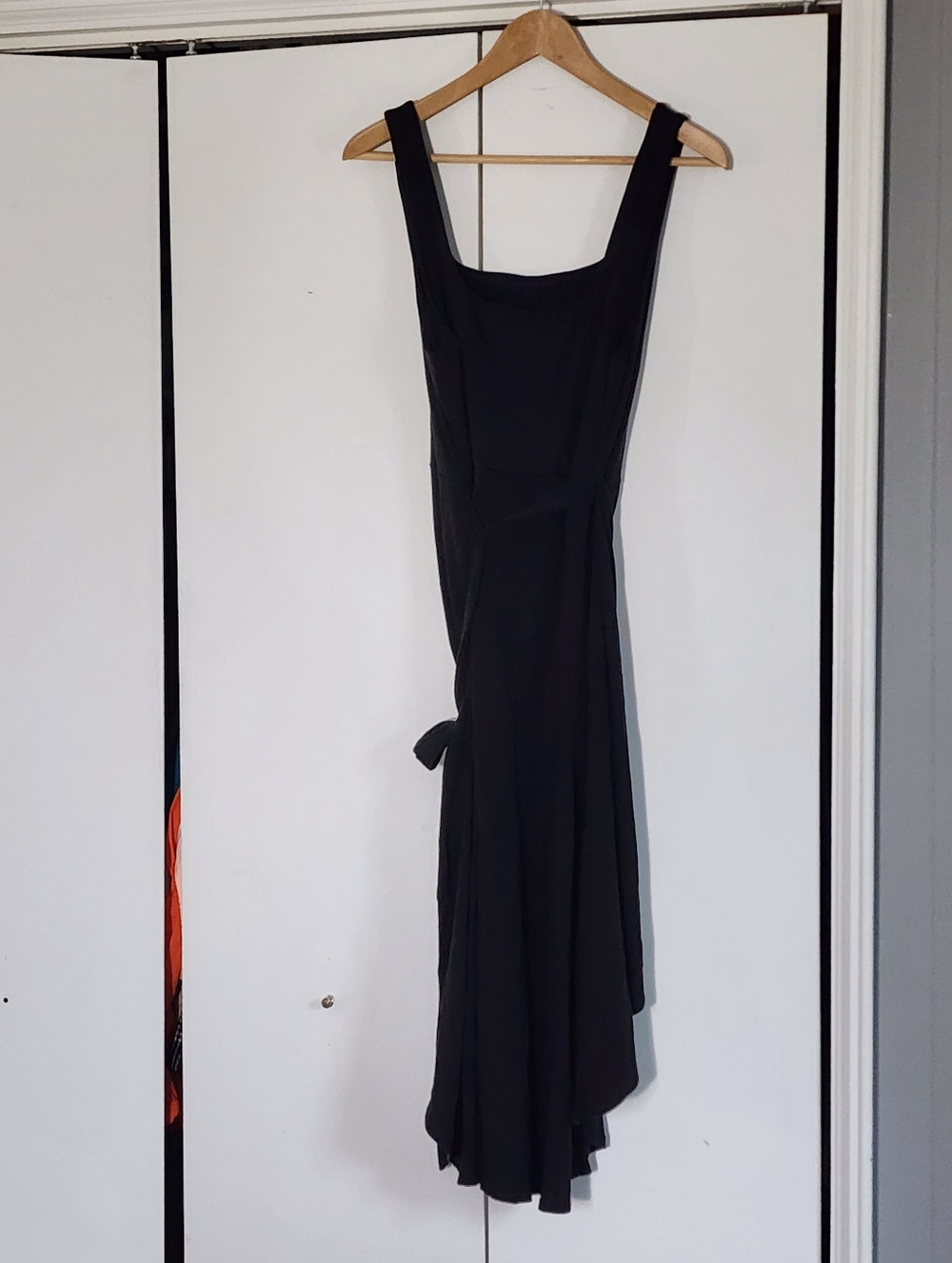 Quince Black Sleeveless Draped Midi Dress with Side Knotte - Picture 3 of 6